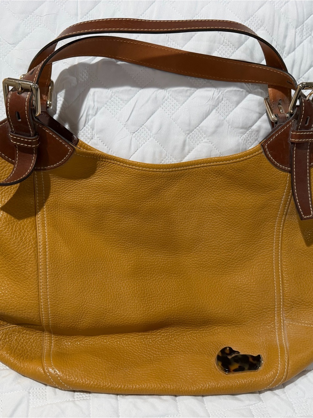 Dooney & Bourke Mustard Yellow Leather Shoulder Bag with Brown Trim